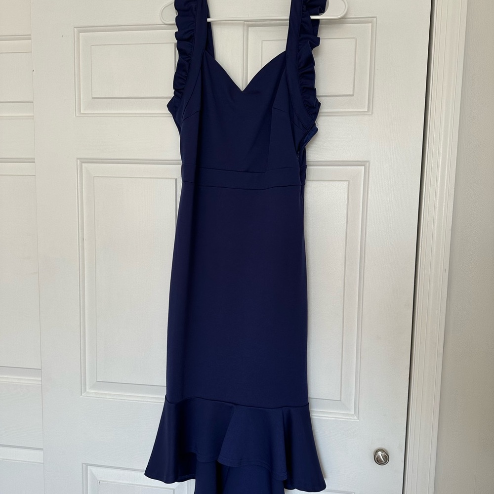Elegant Navy Blue Ruffle Dress